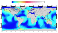 Amplitude de la marée observée à travers le monde. Crédit SHOM -http://www.shom.fr/les-activites/activites-scientifiques/maree-et-courants/marees/marnage-et-types-de-marees/